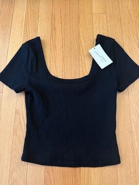 Universal Thread Black Ribbed Scoop Neck Short Sleeve Crop Top